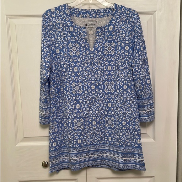 Coolibar Sun Protection You Wear Tunic Top Blue & White Floral Large ST. LUCIA - Picture 1 of 13